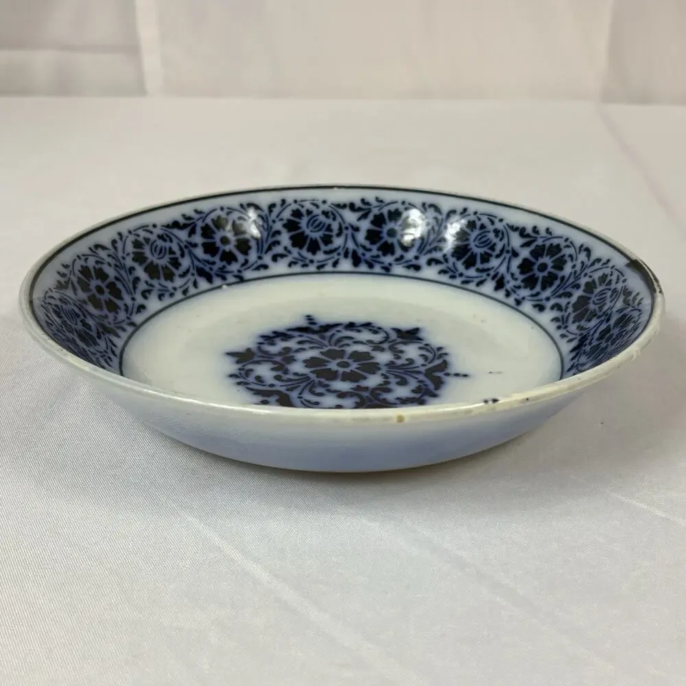 K & G Luneville France Antique Opaque Flow Blue & White Transferware 8.5” Bowl